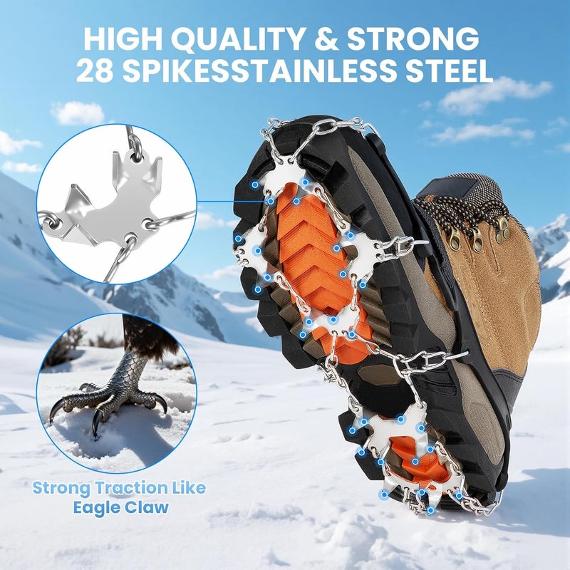 AOOELLO Crampons for Shoes with 28 Stainless Steel Spikes, Anti Slip Crampons for Hiking Boots Women Men, Ice Cleats Traction Snow Grips for Hiking Jogging Fishing Walking Climbing Mountaineering - Image 3